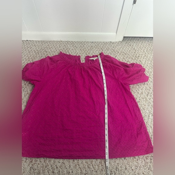 Loft Fuchsia Pink Eyelet Ruffle Top size L - Picture 7 of 11